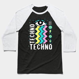 TECHNO  - 8 bit Rainbow Tears (white/blue/yellow) Baseball T-Shirt